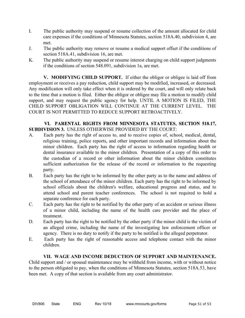 Form DIV806 Stipulated Findings of Fact, Conclusions of Law, Order for Judgment, Judgment and Decree - Minnesota, Page 51