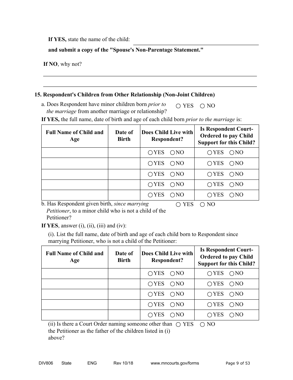 Form DIV806 Stipulated Findings of Fact, Conclusions of Law, Order for Judgment, Judgment and Decree - Minnesota, Page 9