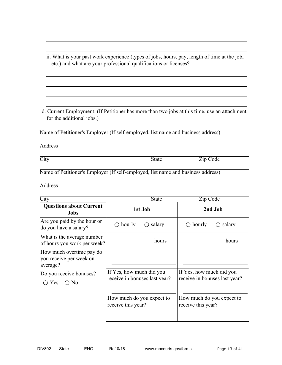 Form DIV802 Petition for Dissolution of Marriage With Children - Minnesota, Page 13