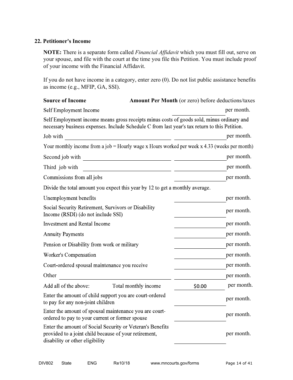 Form DIV802 Petition for Dissolution of Marriage With Children - Minnesota, Page 14