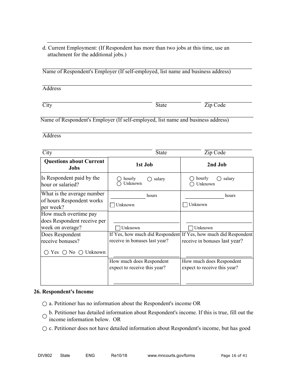 Form DIV802 Petition for Dissolution of Marriage With Children - Minnesota, Page 16