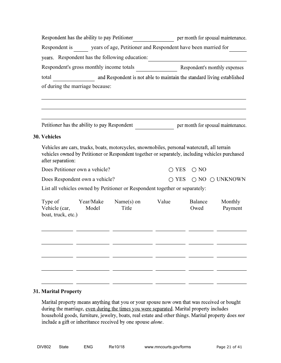 Form DIV802 Petition for Dissolution of Marriage With Children - Minnesota, Page 21