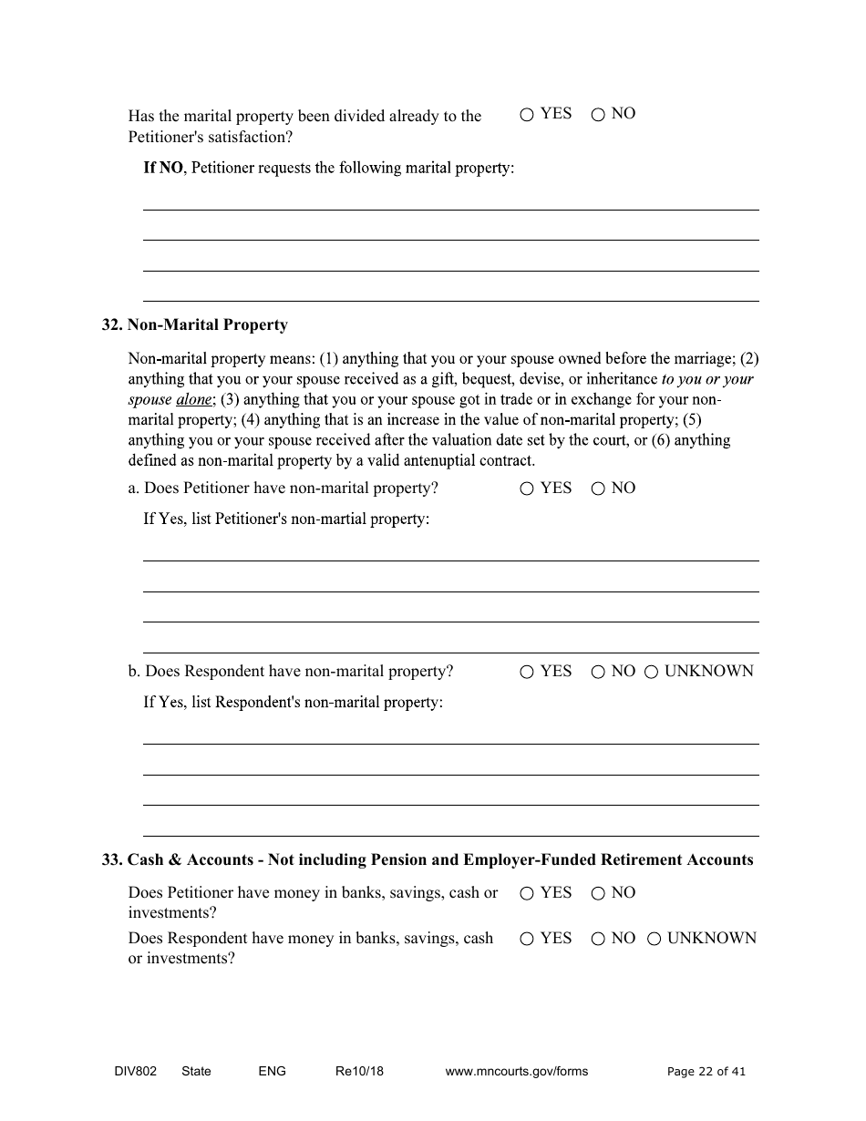 Form DIV802 Petition for Dissolution of Marriage With Children - Minnesota, Page 22