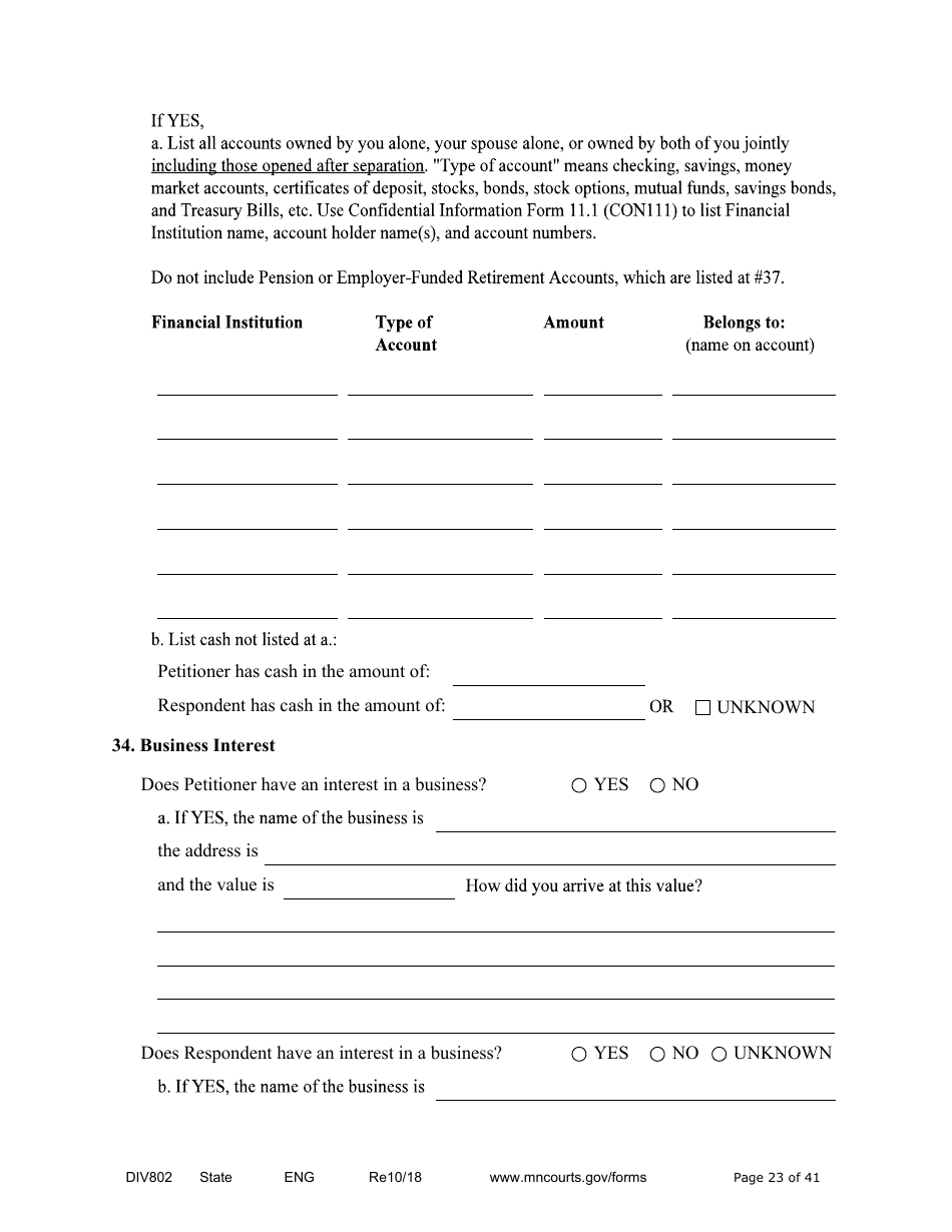Form DIV802 Petition for Dissolution of Marriage With Children - Minnesota, Page 23