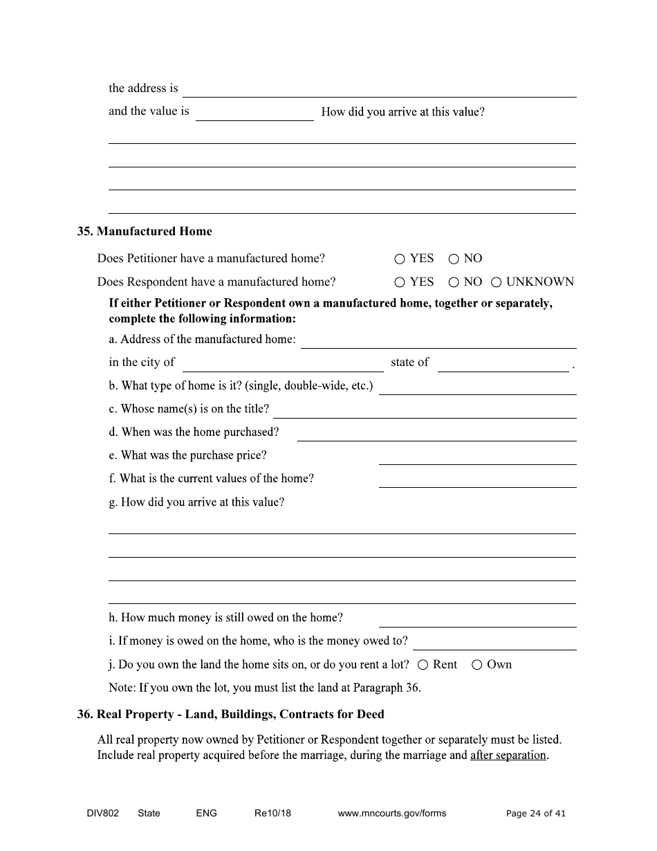 Form DIV802 Petition for Dissolution of Marriage With Children - Minnesota, Page 24