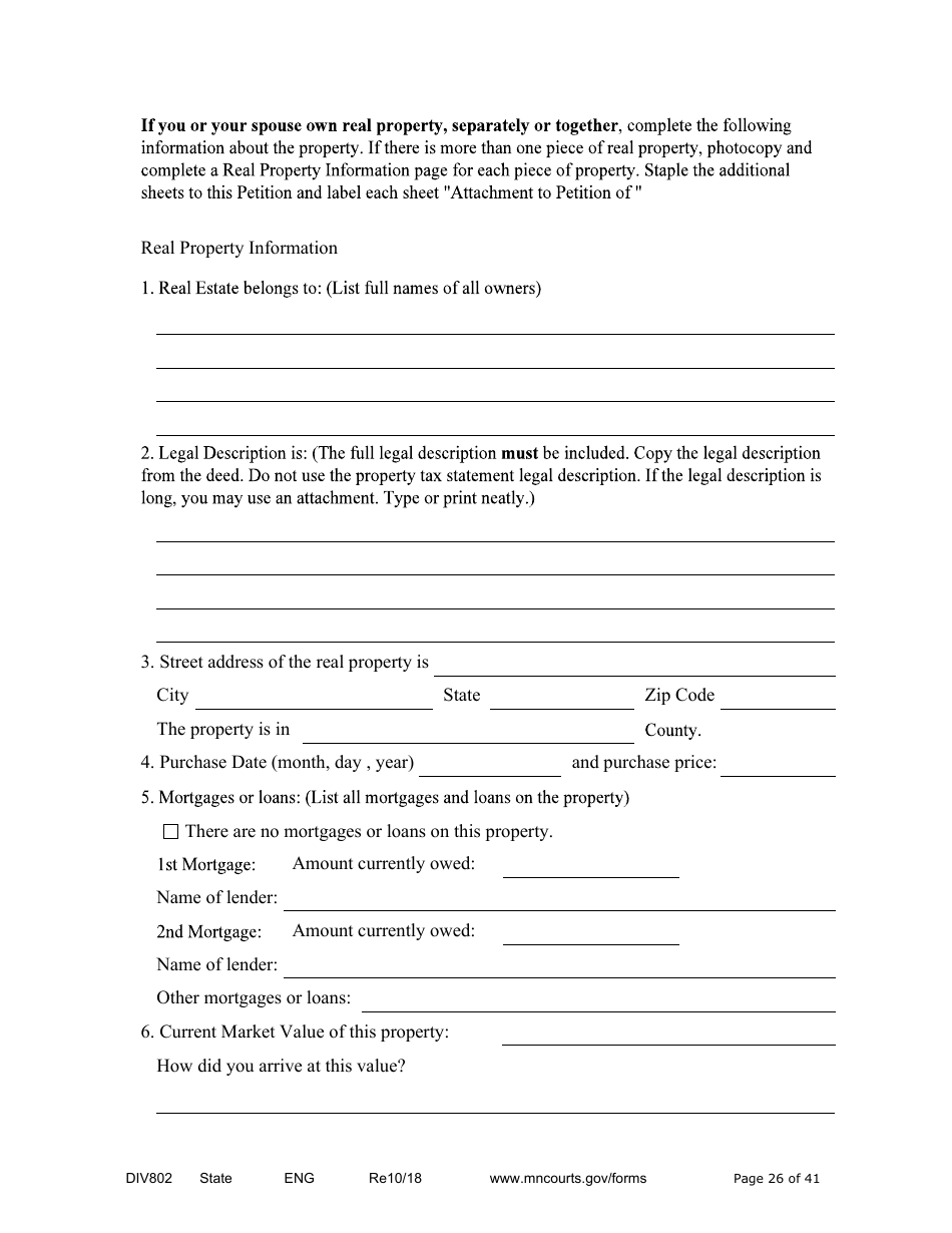 Form DIV802 Petition for Dissolution of Marriage With Children - Minnesota, Page 26