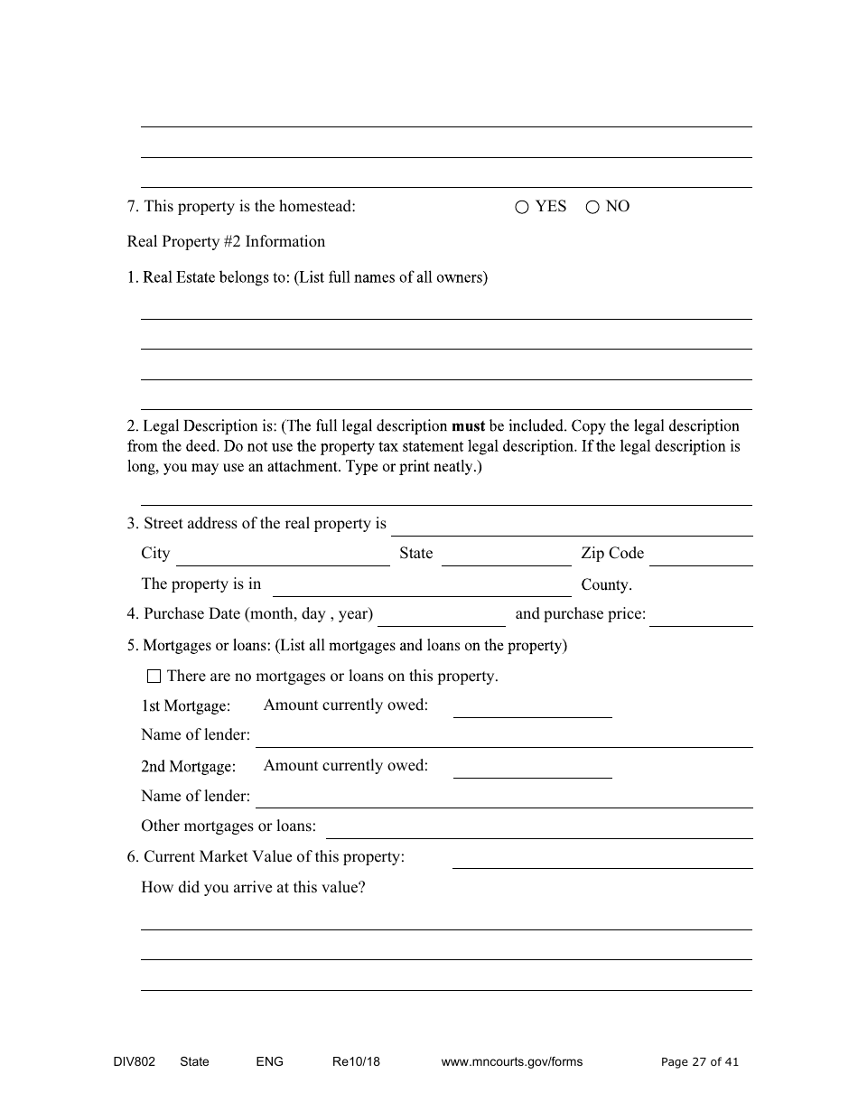 Form DIV802 Petition for Dissolution of Marriage With Children - Minnesota, Page 27