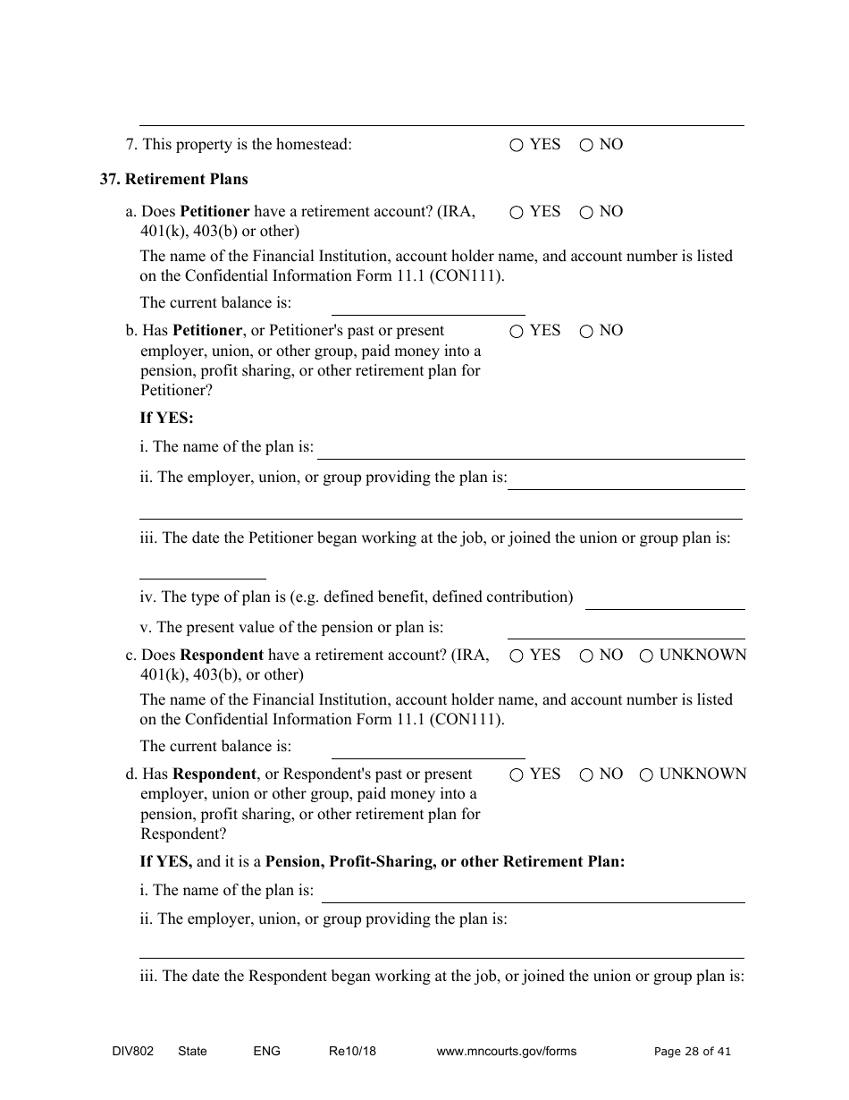 Form DIV802 Petition for Dissolution of Marriage With Children - Minnesota, Page 28