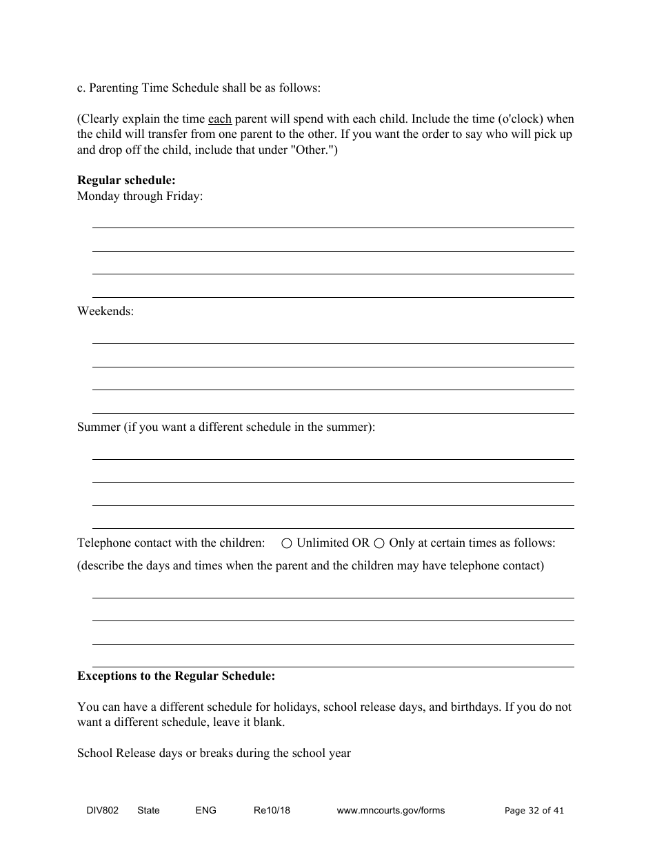 Form DIV802 Petition for Dissolution of Marriage With Children - Minnesota, Page 32