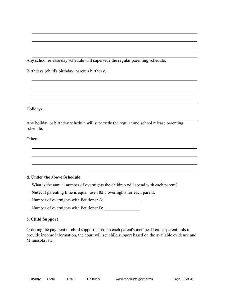 Form DIV802 Petition for Dissolution of Marriage With Children - Minnesota, Page 33