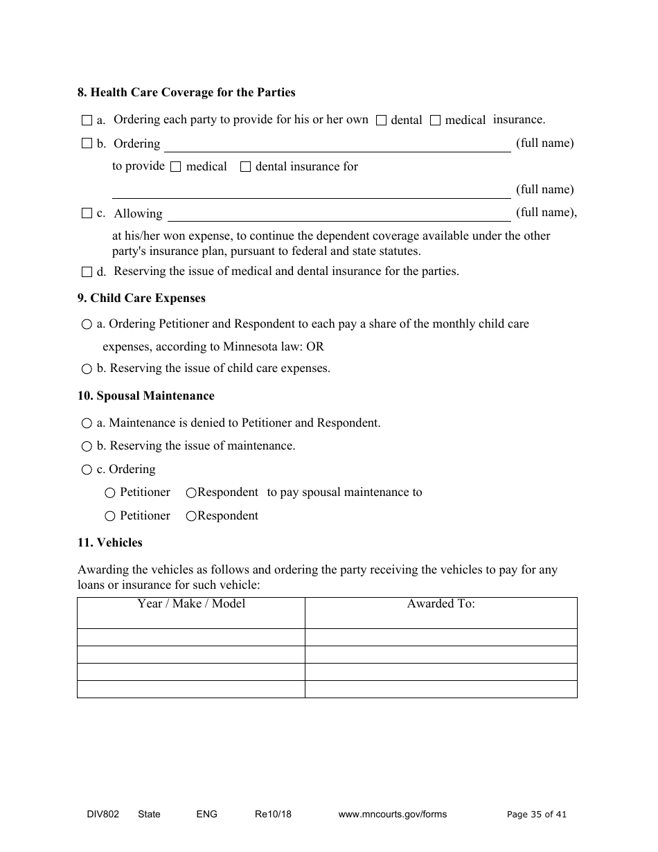Form DIV802 Petition for Dissolution of Marriage With Children - Minnesota, Page 35