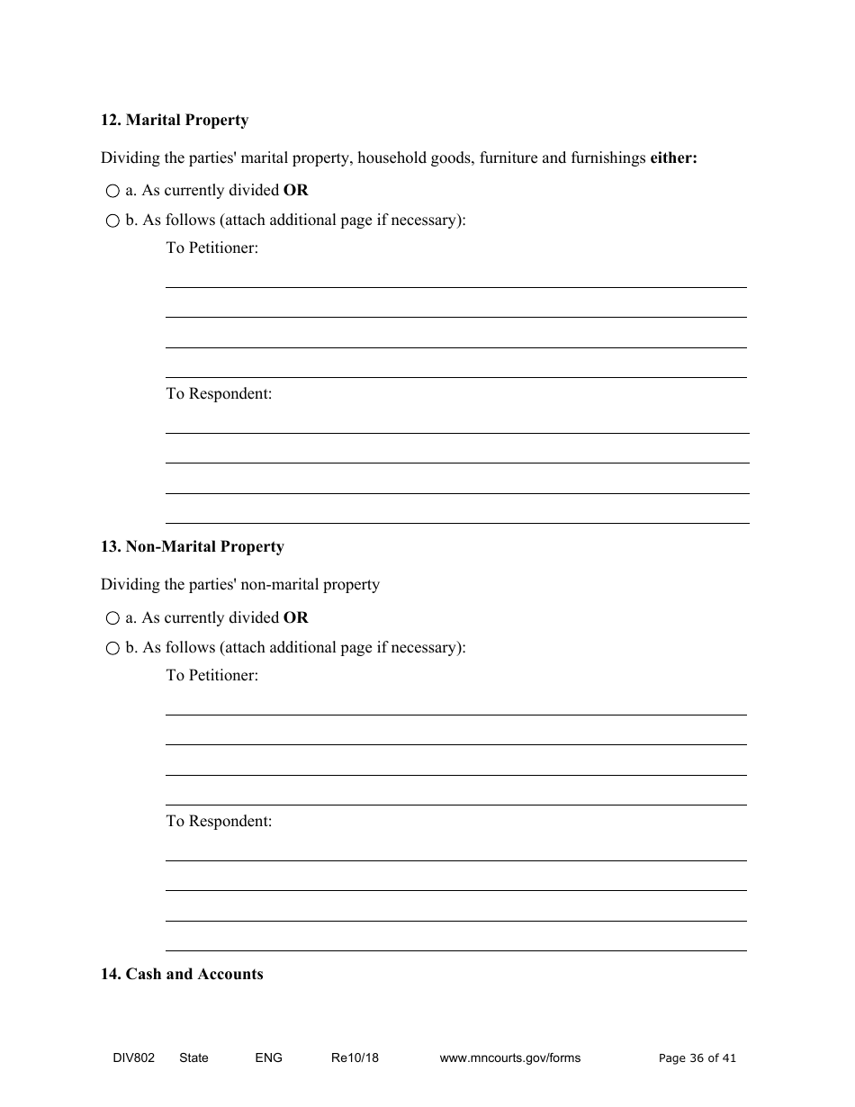 Form DIV802 Petition for Dissolution of Marriage With Children - Minnesota, Page 36