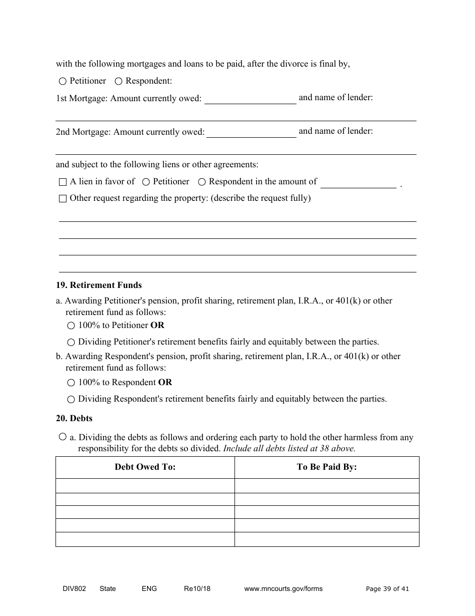 Form DIV802 Petition for Dissolution of Marriage With Children - Minnesota, Page 39