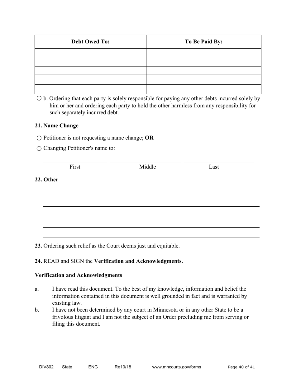 Form DIV802 Petition for Dissolution of Marriage With Children - Minnesota, Page 40