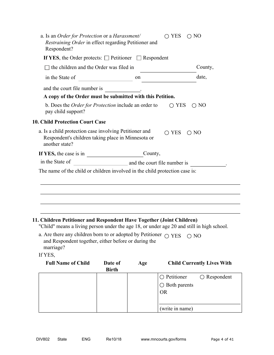 Form DIV802 Petition for Dissolution of Marriage With Children - Minnesota, Page 4