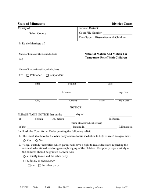 Form DIV1002  Printable Pdf