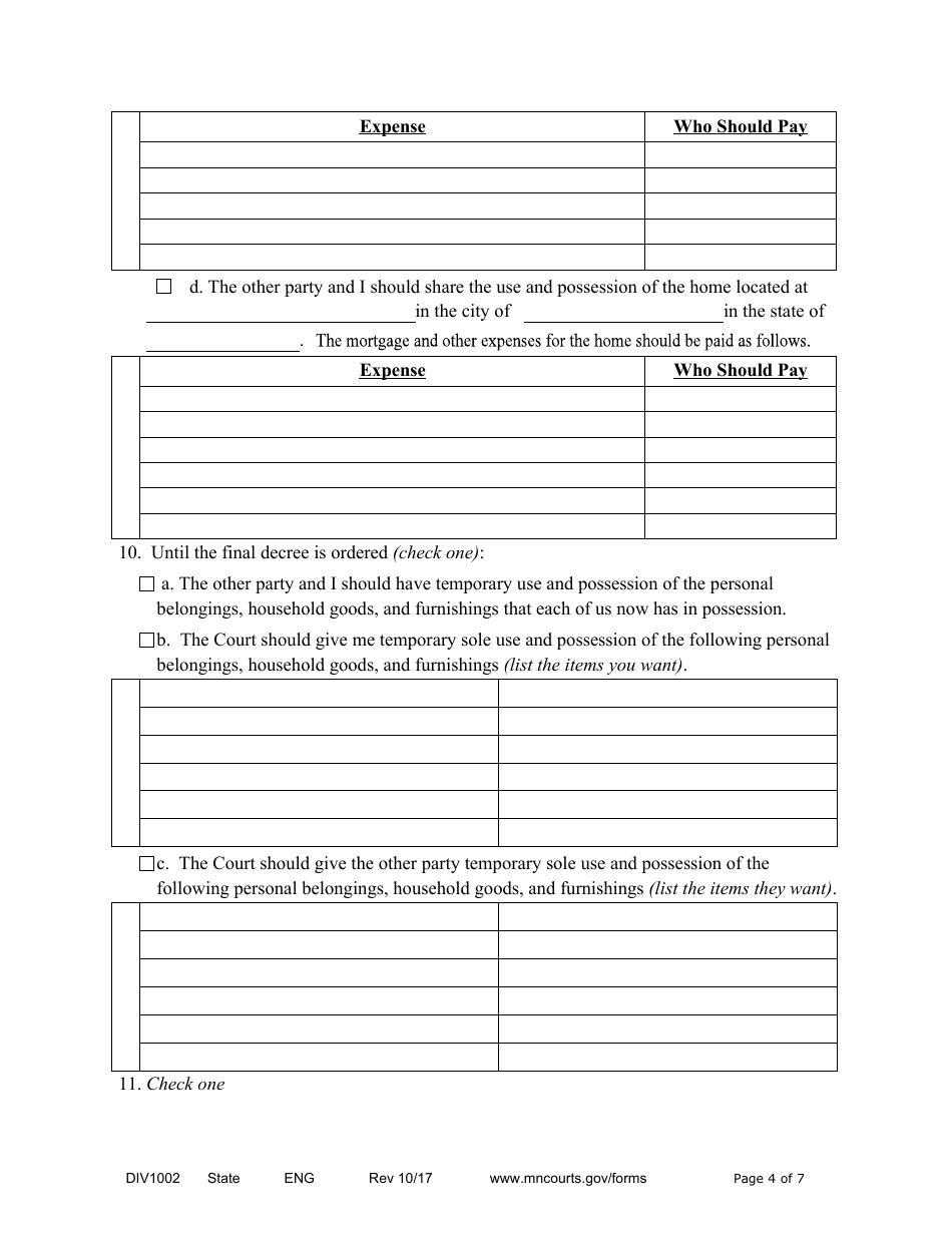 Form DIV1002 Notice of Motion and Motion for Temporary Relief With Children - Minnesota, Page 4
