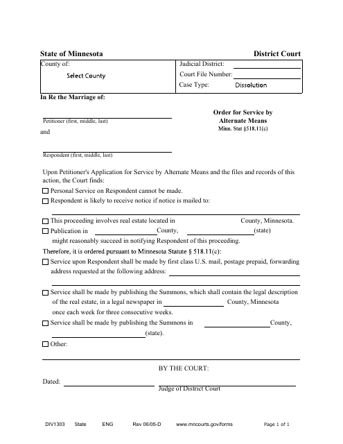 Form DIV1303 Order for Service by Alternate Means - Minnesota