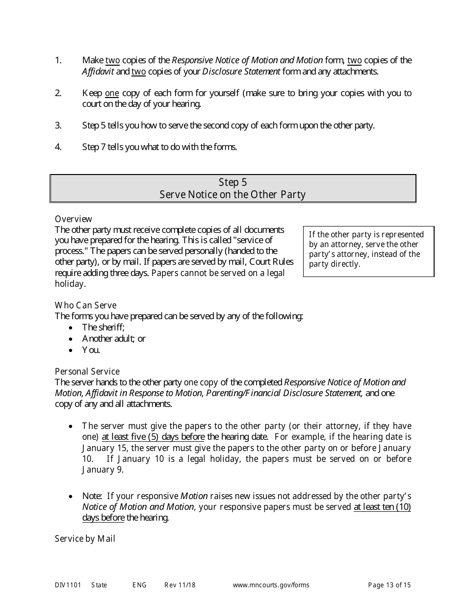 Form DIV1101 Response to a Request for Temporary Relief Pending Final Hearing With Children - Minnesota, Page 13