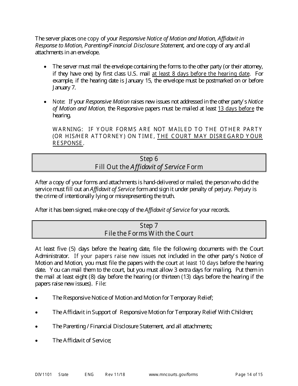 Form DIV1101 Response to a Request for Temporary Relief Pending Final Hearing With Children - Minnesota, Page 14