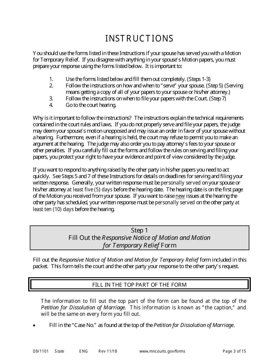 Form DIV1101 Response to a Request for Temporary Relief Pending Final Hearing With Children - Minnesota, Page 3