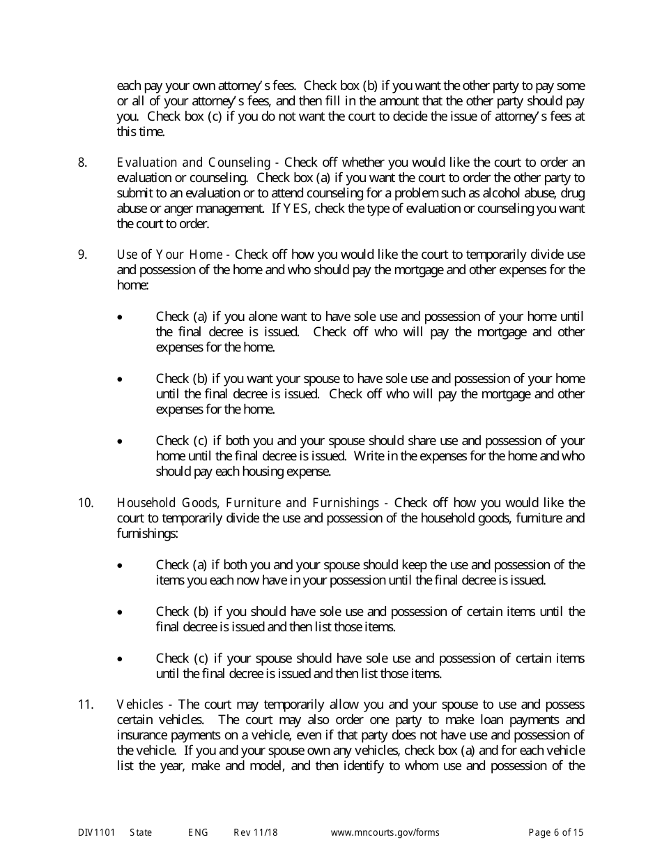 Form DIV1101 Response to a Request for Temporary Relief Pending Final Hearing With Children - Minnesota, Page 6