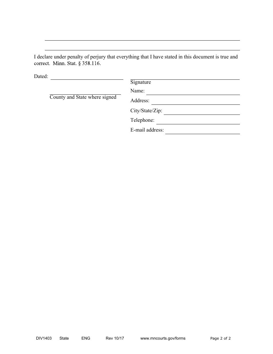 Form DIV1403 Affidavit in Support of Responsive Motion for Contempt of Court - Minnesota, Page 2