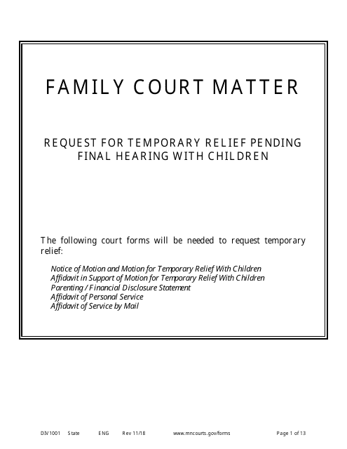 Instructions for Request for Temporary Relief Pending Final Hearing With Children - Minnesota Download Pdf