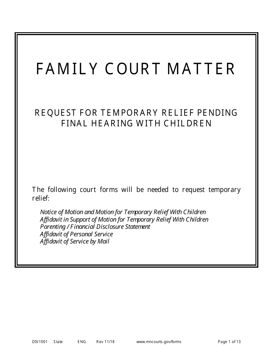 Instructions for Request for Temporary Relief Pending Final Hearing With Children - Minnesota, Page 1