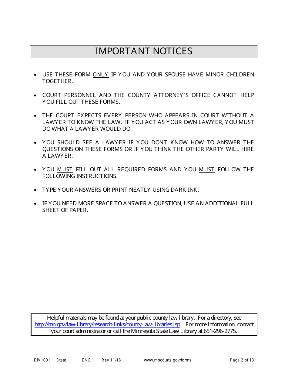 Instructions for Request for Temporary Relief Pending Final Hearing With Children - Minnesota, Page 2