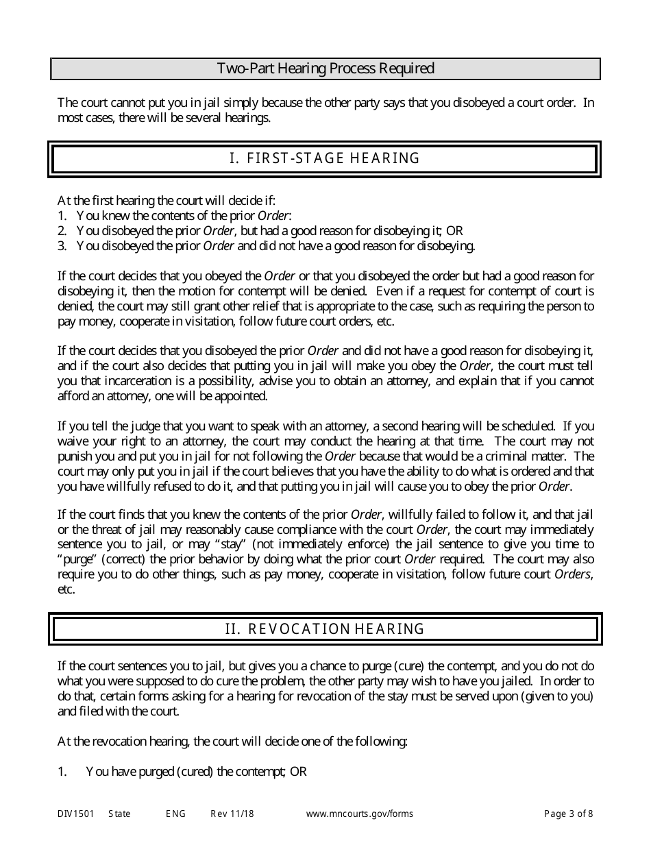 Form DIV1501 Instructions for Response to Motion for Contempt of Court - Minnesota, Page 3