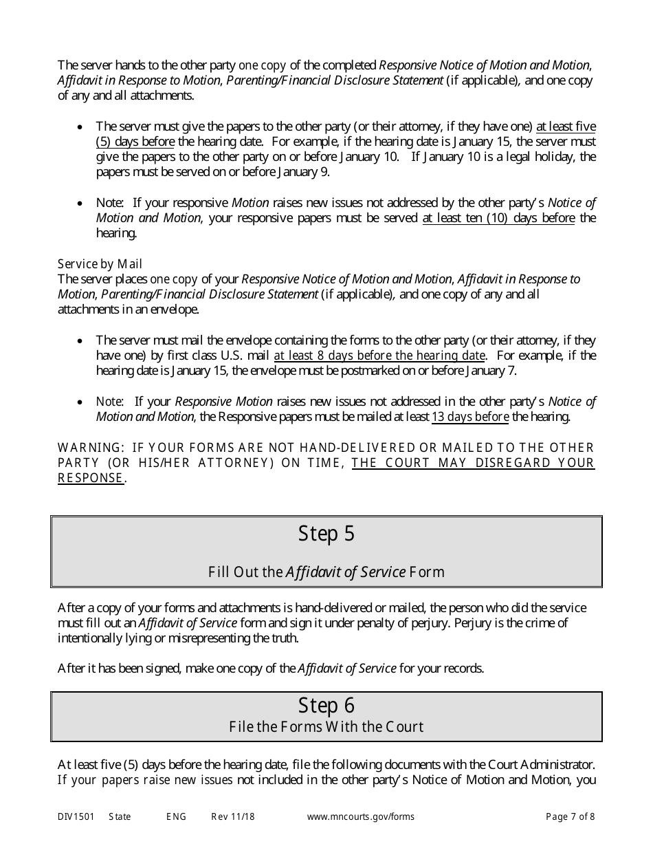 Form DIV1501 Instructions for Response to Motion for Contempt of Court - Minnesota, Page 7
