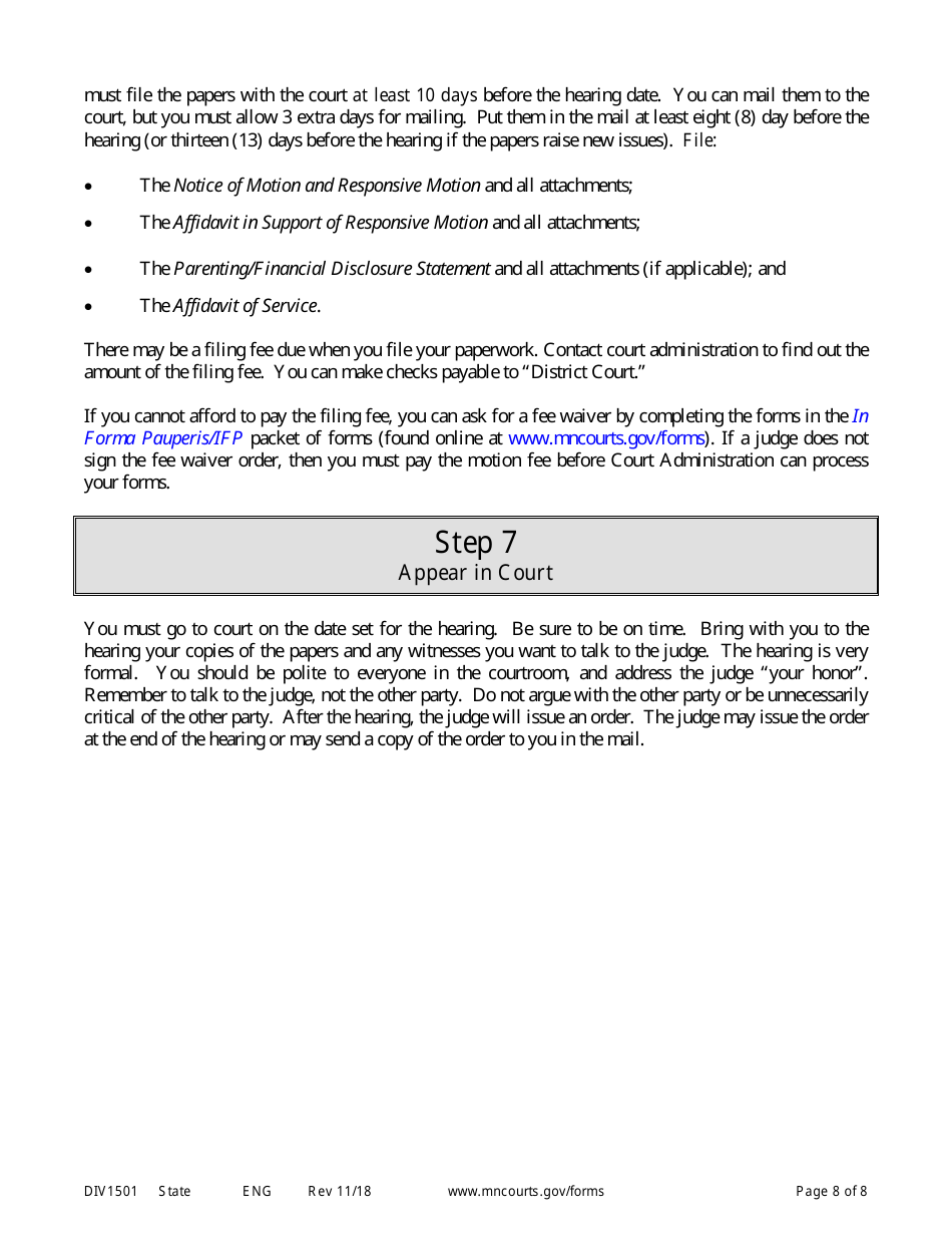Form DIV1501 Instructions for Response to Motion for Contempt of Court - Minnesota, Page 8