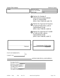 Form FOR602 Petition for Review of Administrative Impoundment Order (Approval of Issuance of Special Plates After Judicial Impoundment Order and Approval of Transfer of Vehicle After Judicial Impoundment Order) - Minnesota