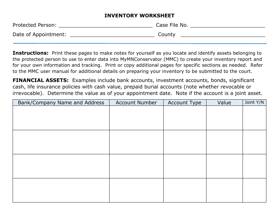 Inventory Worksheet - Minnesota, Page 1