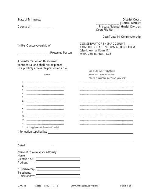 Form GAC15  Printable Pdf