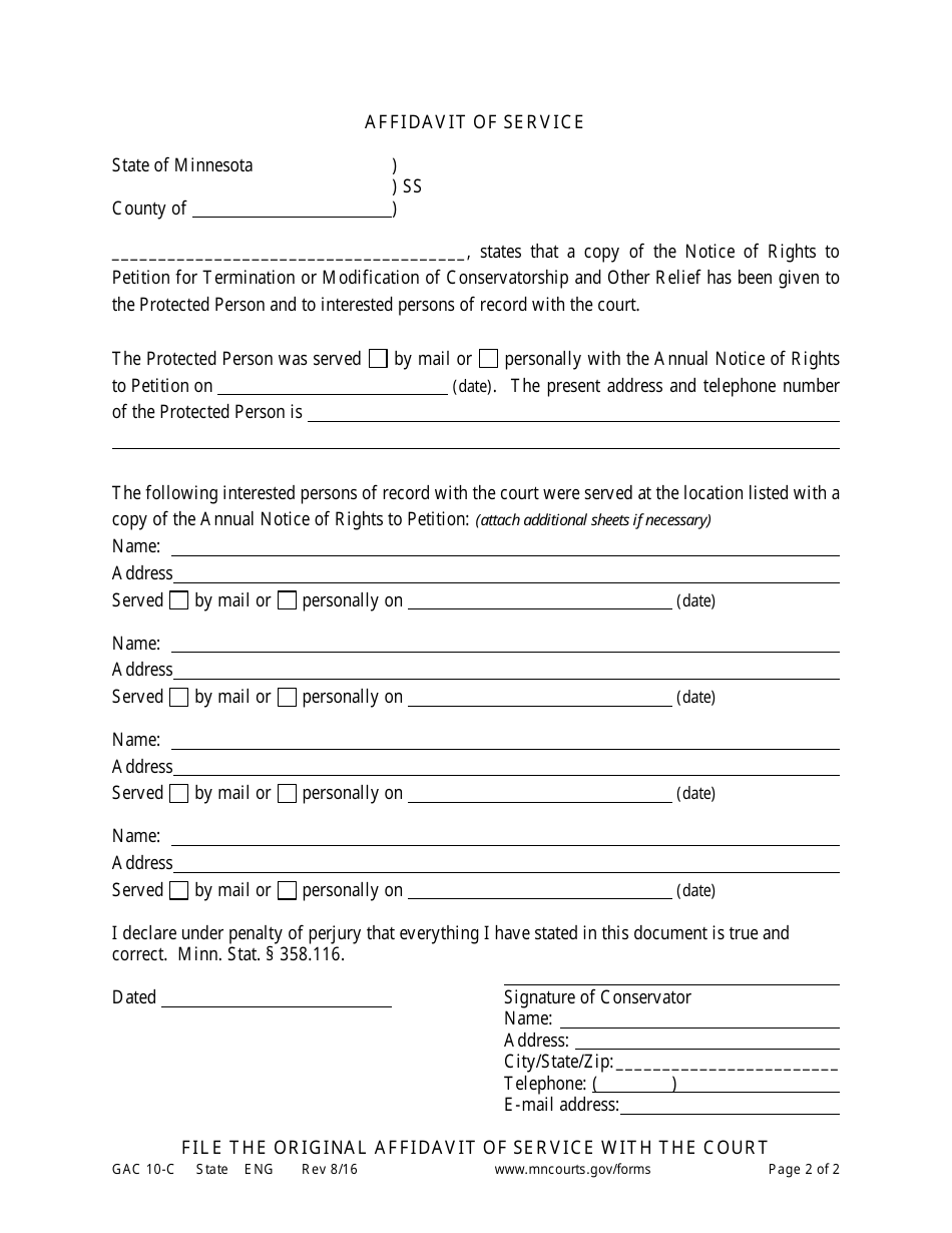 Form GAC10-C Annual Notice of Right to Petition for Termination or Modification of Conservatorship and Other Relief - Minnesota, Page 2