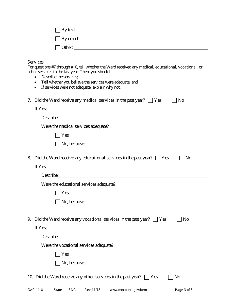 Form GAC11-U Personal Well-Being Report (Guardianship) - Minnesota, Page 3