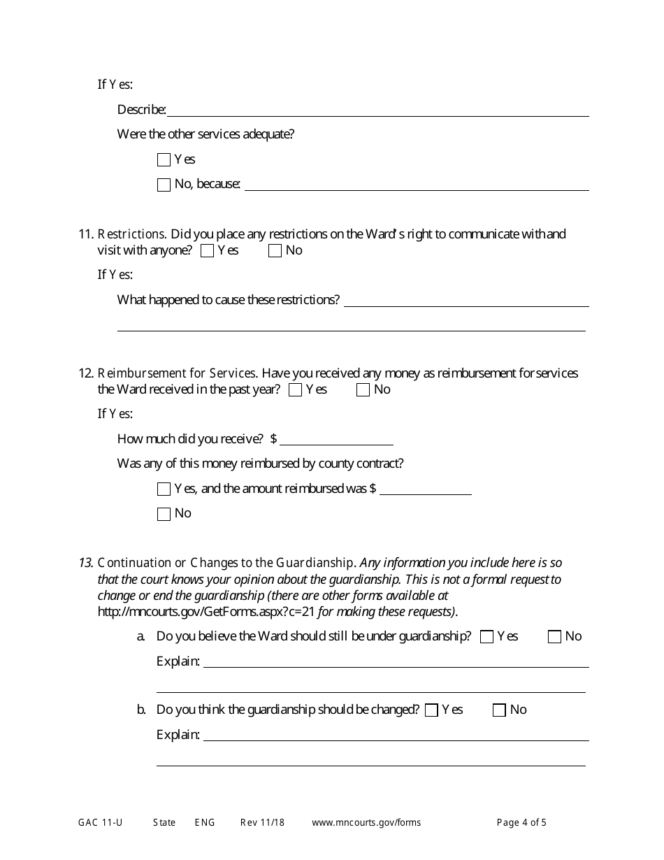 Form GAC11-U Personal Well-Being Report (Guardianship) - Minnesota, Page 4