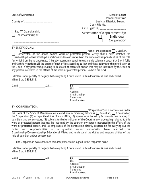 Form GAC1-U  Printable Pdf