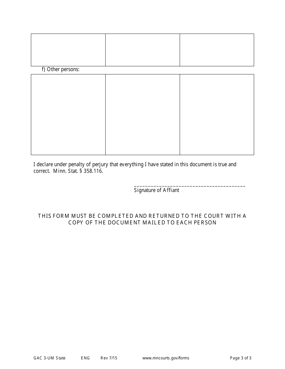 Form GAC3-UM Affidavit of Mailing Notices and Petition (Minor) - Minnesota, Page 3