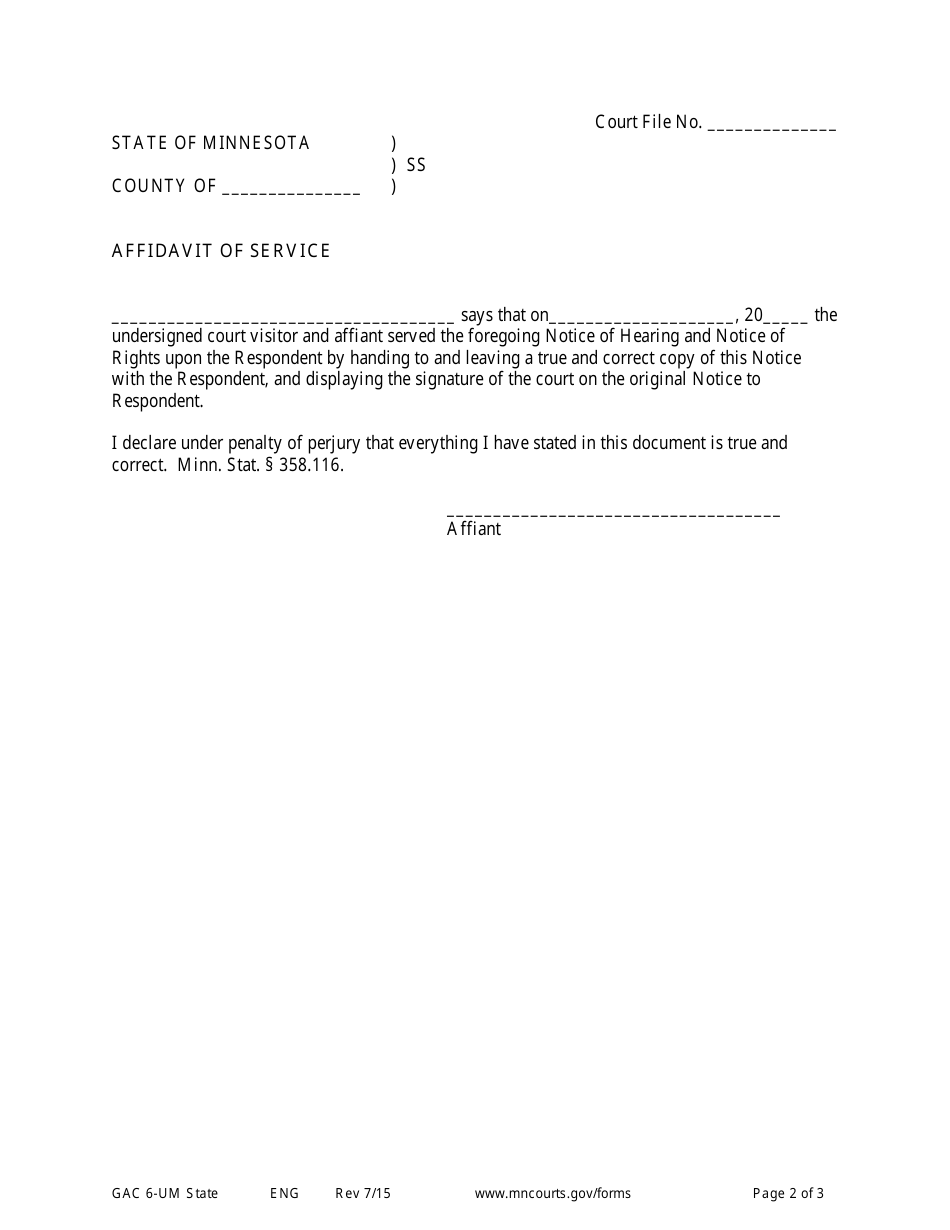 Form GAC6-UM Notice of Hearing and Notice of Rights (Minor) - Minnesota, Page 2