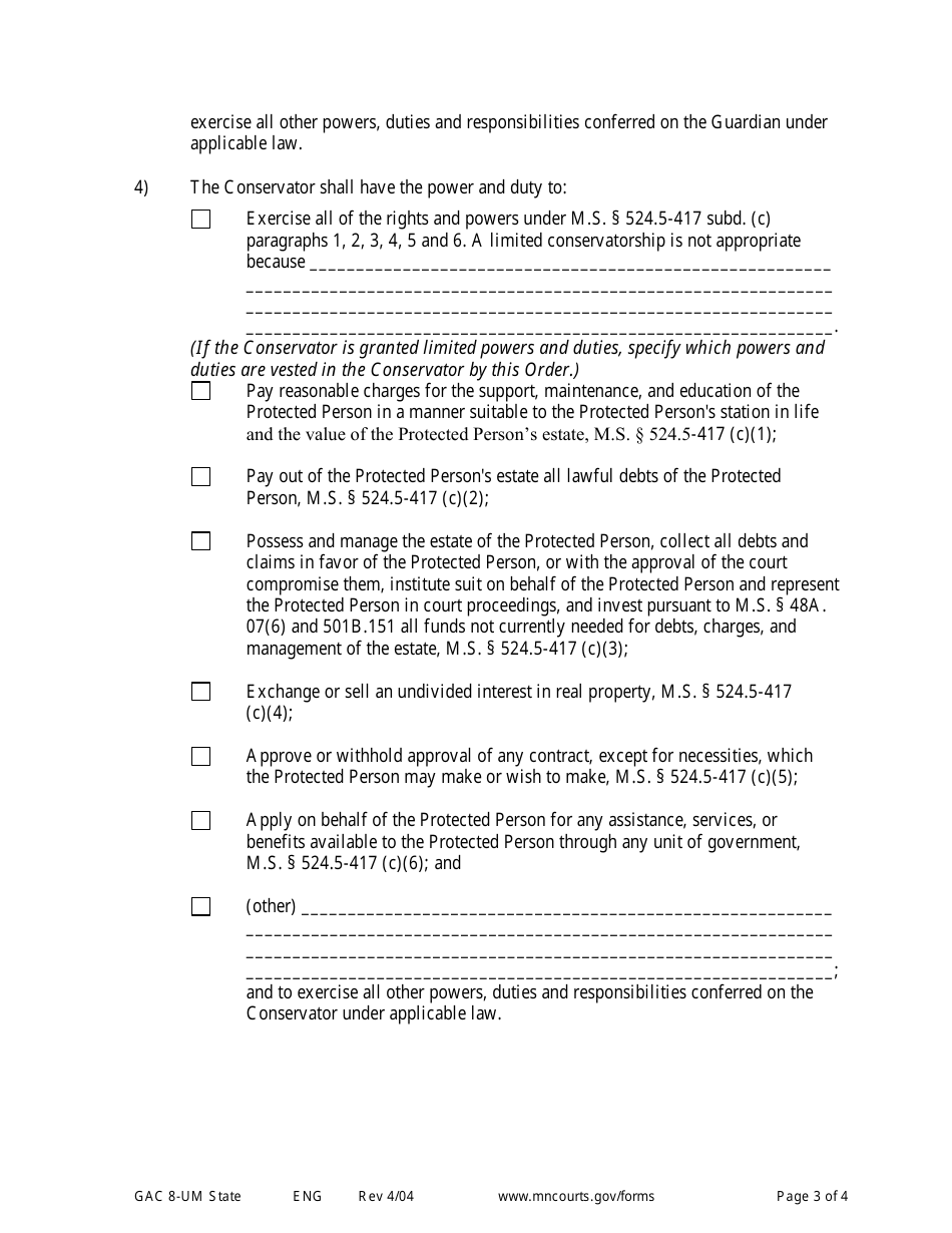 Form GAC8-UM Order Appointing Guardian and Conservator (Minor) - Minnesota, Page 3
