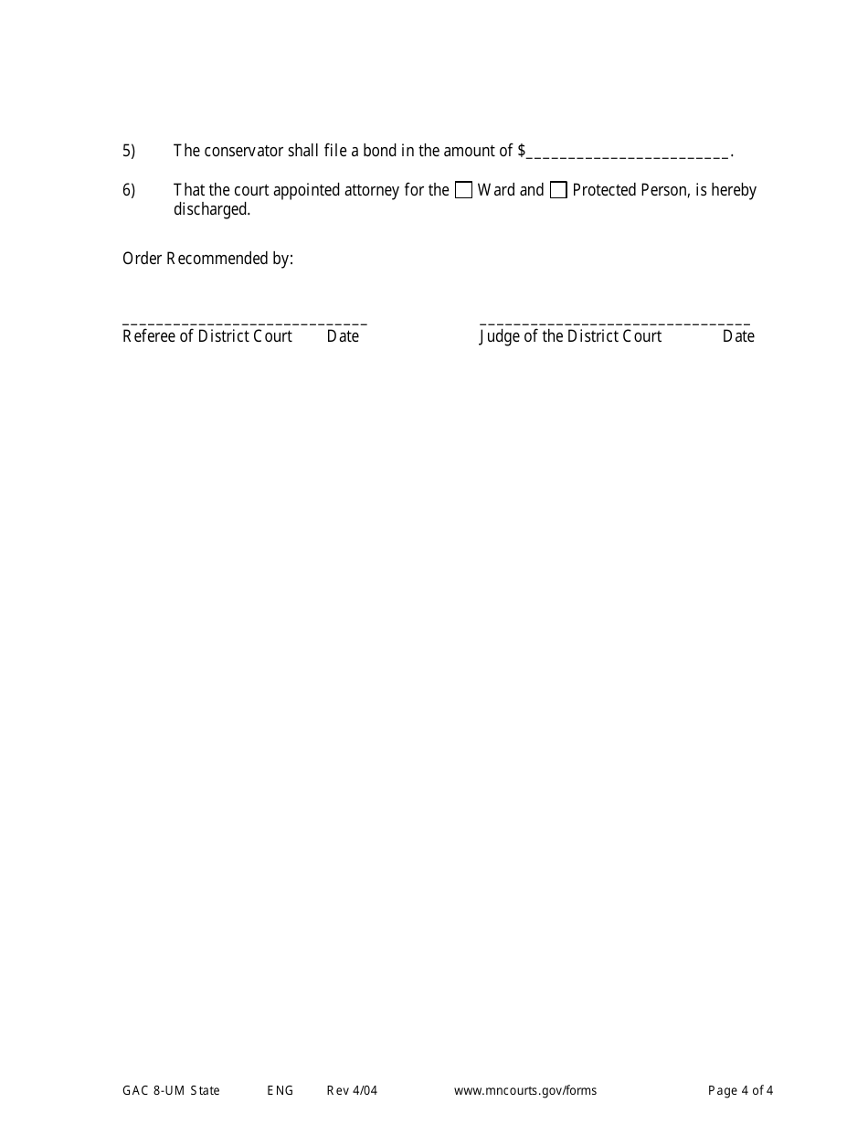 Form GAC8-UM Order Appointing Guardian and Conservator (Minor) - Minnesota, Page 4