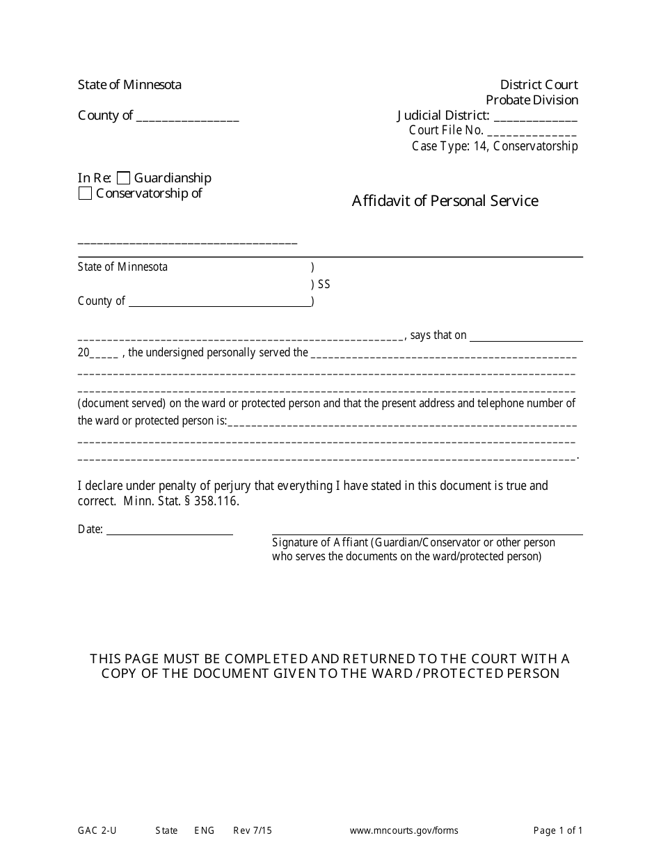 Form GAC2-U Affidavit of Personal Service - Minnesota, Page 1