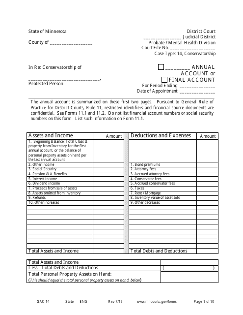 Form GAC14 Annual / Final Account - Minnesota