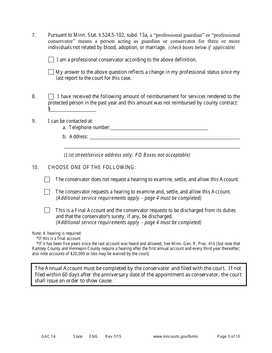 Form GAC14 Annual / Final Account - Minnesota, Page 3