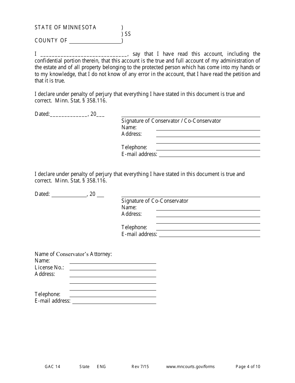 Form GAC14 Annual / Final Account - Minnesota, Page 4