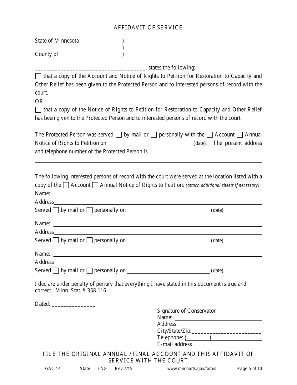Form GAC14 Annual / Final Account - Minnesota, Page 5