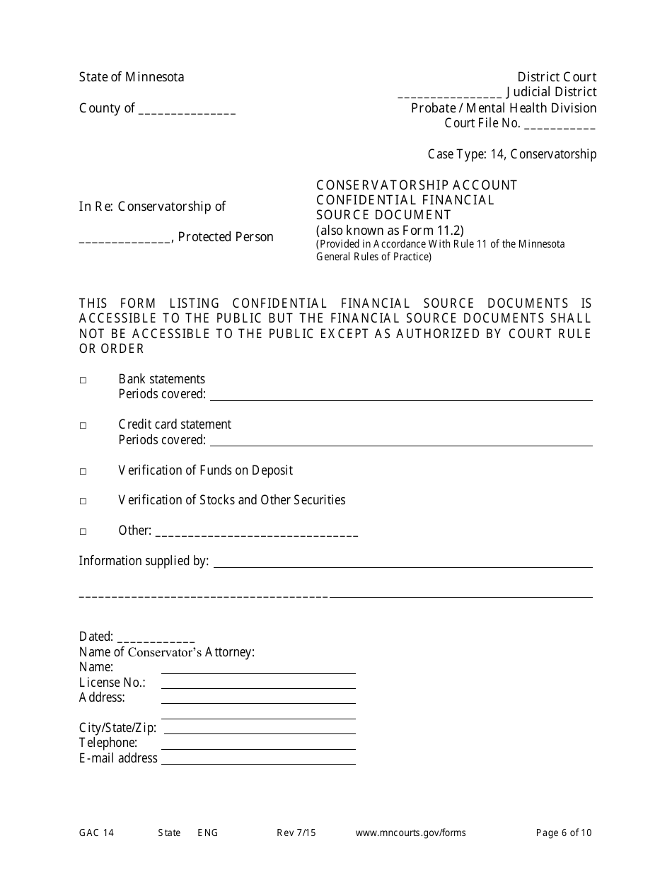 Form GAC14 Annual / Final Account - Minnesota, Page 6